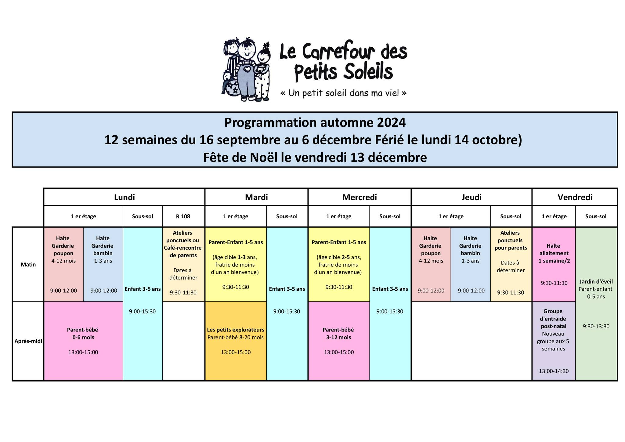 Programmation Automne 2024 des activités du Carrefour des Petits Soleils